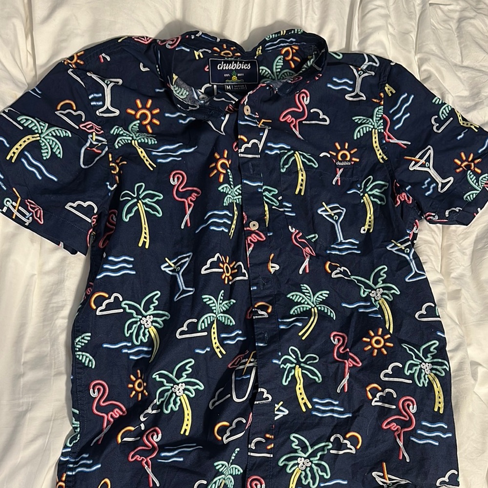 Chubbies Blue Casual Button Down Shirt with Tropical Print
